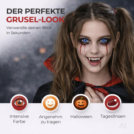 Halloween Kontaktlinsen ohne Stärke – Gruselige Vampir & Dracula Linsen für Fasching, Karneval, Cosplay & Halloween (Blau, 1 Paar / 2 Stück)