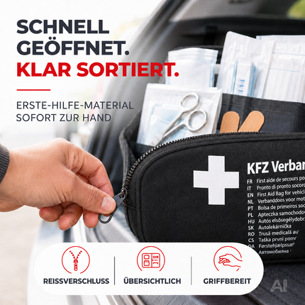 3 in 1 Set Auto Erste Hilfe Kit 2026 - KFZ-Verbandskasten, Warnweste & Pannenset – Detailansicht 4