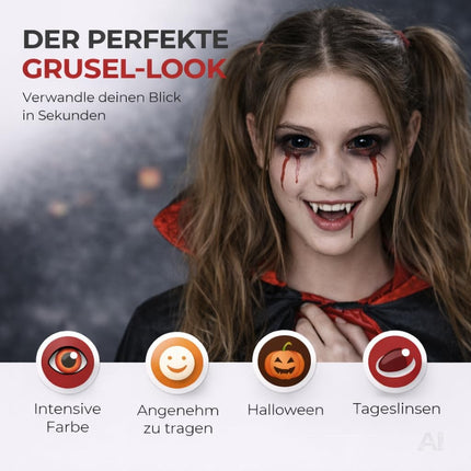 Halloween Kontaktlinsen ohne Stärke – Gruselige Vampir & Dracula Linsen für Fasching, Karneval, Cosplay & Halloween (Schwarz, 1 Paar / 2 Stück)