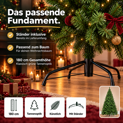 Weihnachtsbaum künstlich 180 cm grün - täuschend echt & naturgetreuer Premium Tannenbaum (PREMIUM)