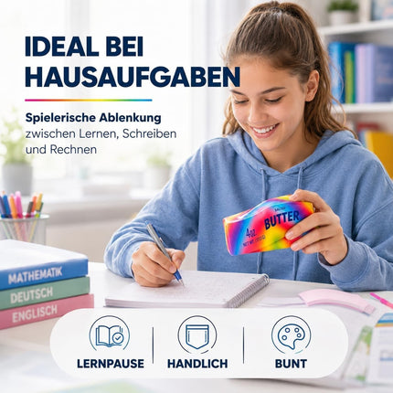 Butter Squishy - Antistress Margarine Quetsch zur effetkiven Ablenkung im Büro, Schule, Alltag Butter (Rainbow)