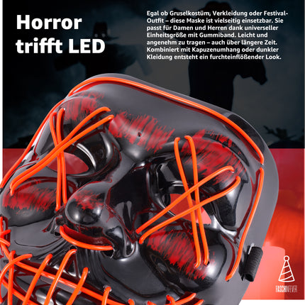 FASCHINFEVER LED Purge Maske rot - Kostümmaske steuerbar für Halloween, Fasching & Karneval als Kostüm für Herren & Damen