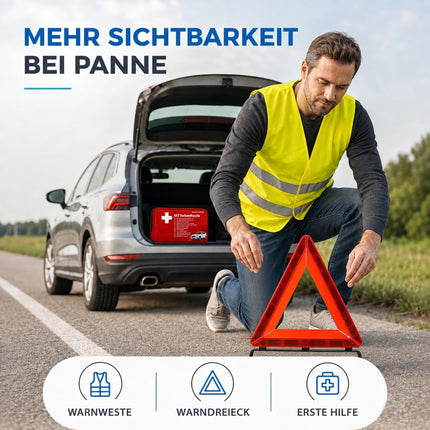 3 in 1 Set Auto Erste Hilfe Kit - KFZ-Verbandskasten, Warnweste, Warndreieck – Detailansicht 4