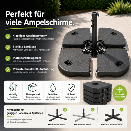Befüllbare Schirmgewichte für einen Ampelschirm