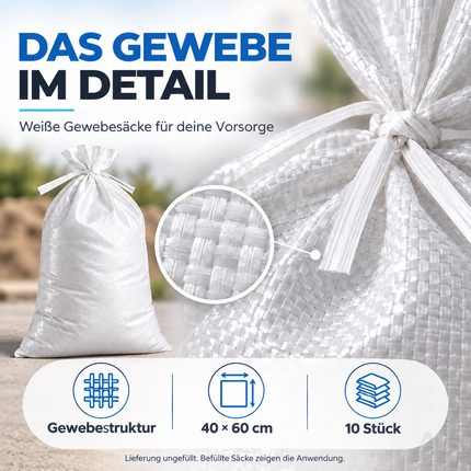 10x Sandsäcke 40x60 cm mit Schnürband zum Wasserschutz bei Hochwasser ungefüllt - Hochwasserschutz - Sack & Gewebesack