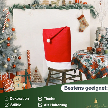 Weihnachtswunder® 6x Stuhlhussen Überzug Stuhlbezug Stuhl Weihnachtshusse Husse rot Weihnachten Überzieher zur Deko Dekoration