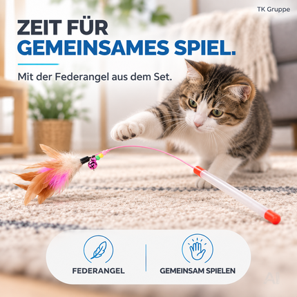 Katzenspielzeug Set - Spielzeug für div. Katzen zur Beschäftigung & Selbstbeschäftigung Maus