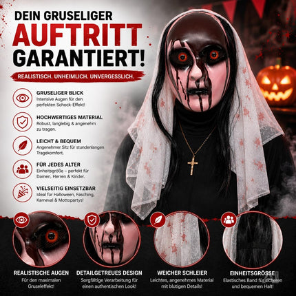 Horror Nonnen Maske – Gruselige Braut Halloween Kostüm Zubehör