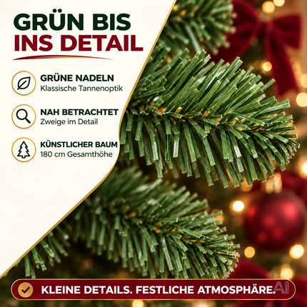 Weihnachtsbaum grün künstlich 180 cm - täuschend echt & naturgetreuer Tannenbaum (PREMIUM)