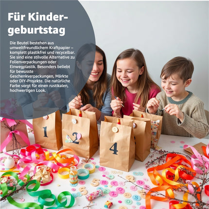 50x braune Beutel 260 x 170 mm Kraftpapiertüten Geschenktüten Kraftpapier als DIY Adventskalender