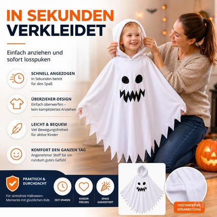 Halloween Kostüm Geist weiß – Gespenst Kostüm für Halloween, Fasching & Karneval – Gruselige Geister Verkleidung