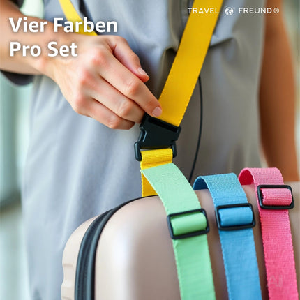 4er Kofferband Set bunt - Koffergurte für Koffer & Gepäck zum Reisen & Fliegen