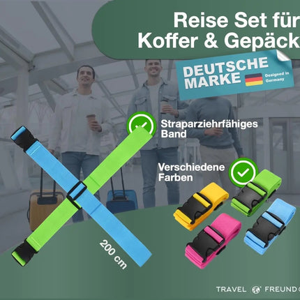 4er Kofferband Set bunt - Koffergurte für Koffer & Gepäck zum Reisen & Fliegen