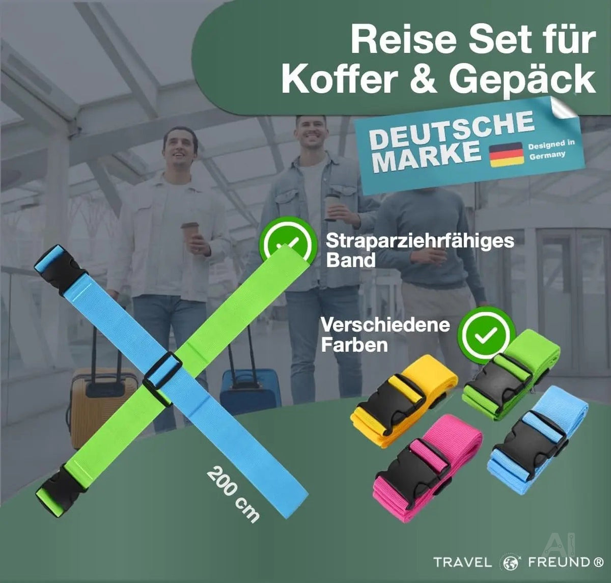 4er Kofferband Set bunt - Koffergurte für Koffer & Gepäck zum Reisen & Fliegen – Detailansicht 6