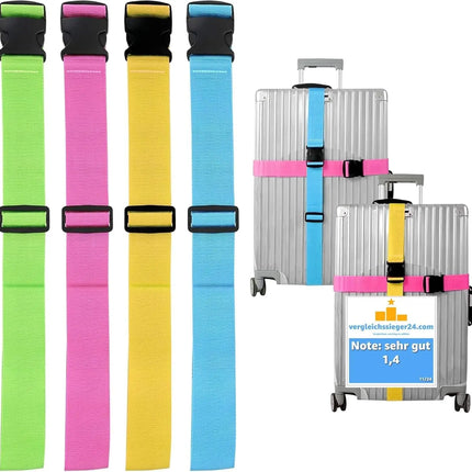 4er Kofferband Set bunt - Koffergurte für Koffer & Gepäck zum Reisen & Fliegen