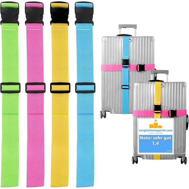 4er Kofferband Set bunt - Koffergurte für Koffer & Gepäck zum Reisen & Fliegen