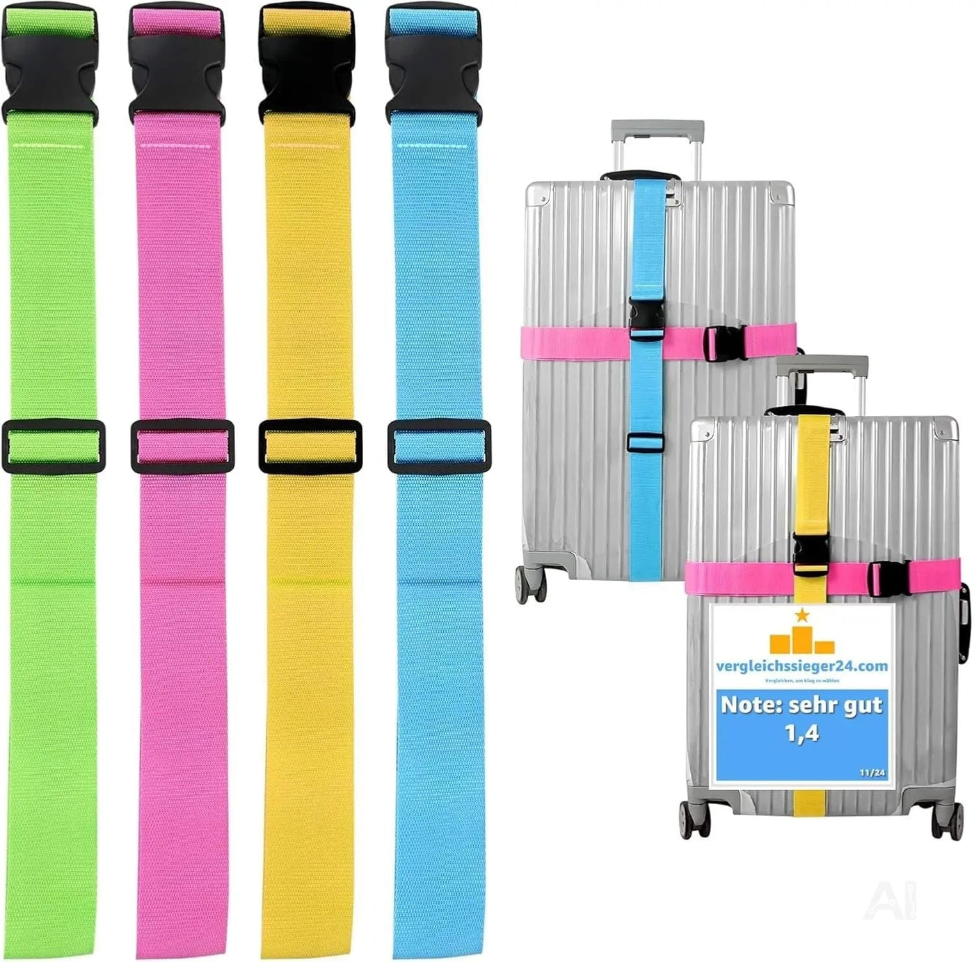 4er Kofferband Set bunt - Koffergurte für Koffer & Gepäck zum Reisen & Fliegen