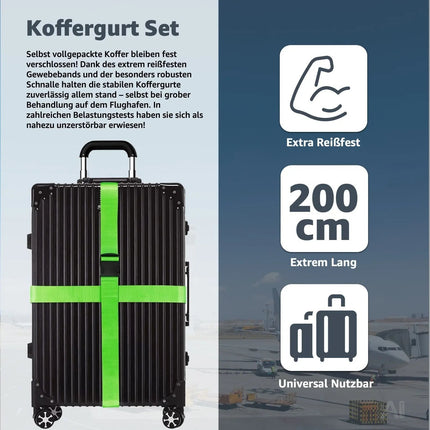 4er Kofferband Set bunt - Koffergurte für Koffer & Gepäck zum Reisen & Fliegen