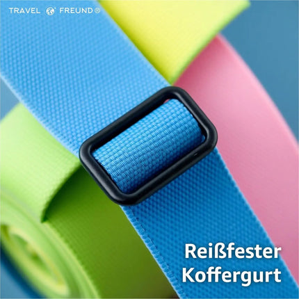 4er Kofferband Set farbig mit Kofferanhänger - als Adressanhänger für Koffer & Gepäck