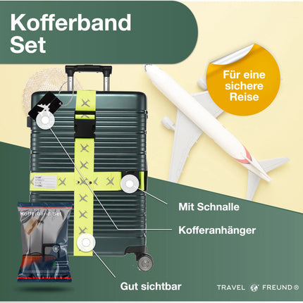 4er Kofferband mit Kofferanhänger Set farbig - als Adressanhänger für Koffer & Gepäck