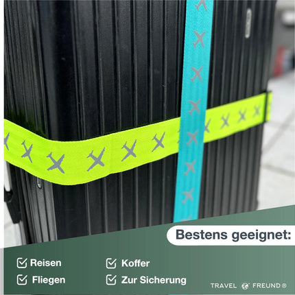 4er Kofferband mit Kofferanhänger Set farbig - als Adressanhänger für Koffer & Gepäck