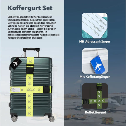 4er Kofferband mit Kofferanhänger Set farbig - als Adressanhänger für Koffer & Gepäck