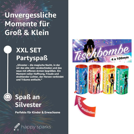 4er Party Tischbomben Partypopper Tischfeuerwerk für Partys & Feuerwerk Silvester Kat. F1 für Jugendlichen & Kinder Jugendfeuerwerk 2025