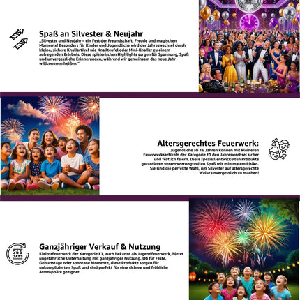 4er Party Tischbomben Partypopper Tischfeuerwerk für Partys & Feuerwerk Silvester Kat. F1 für Jugendlichen & Kinder Jugendfeuerwerk 2025