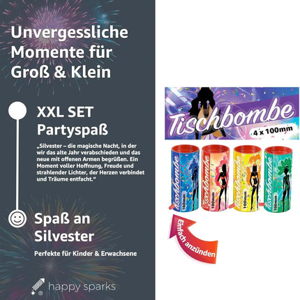 4er Party Tischbomben Partypopper Tischfeuerwerk für Partys & Feuerwerk Silvester