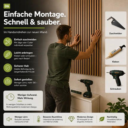 4er Set Akustikpaneele 3D – 115 x 60 x 2,1 cm Wandpaneele zur Schalldämmung – Moderne Holzoptik für stilvolle Wandverkleidung & bessere Raumakustik (4er Set Walnuss)