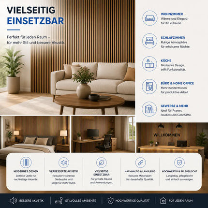 4er Set Akustikpaneele 3D – Schalldämmende Wandpaneele 115 x 60 x 2,1 cm – Holzoptik Wandverkleidung für Wohnraum & Büro (4er Set Walnuss)