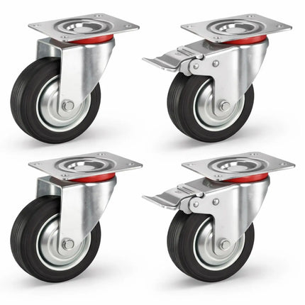 4er Set Schwerlastrollen mit Bremse – Lenkrollen bis 400 kg belastbar – Transportrollen Möbel, Werkbank, Maschinen, Rollwagen (4x Lenkrollen ∅10 cm)