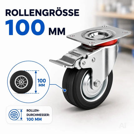 4er Set Schwerlastrollen mit Bremse – Lenkrollen bis 400 kg belastbar – Transportrollen Möbel, Werkbank, Maschinen, Rollwagen (4x Lenkrollen ∅10 cm)
