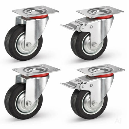 4er Set Schwerlastrollen mit Bremse – Lenkrollen bis 400 kg belastbar – Transportrollen Möbel, Werkbank, Maschinen, Rollwagen (4x Lenkrollen ∅10 cm)