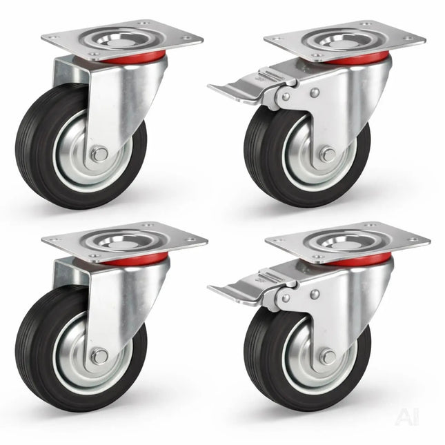 4er Set Schwerlastrollen mit Bremse – Lenkrollen bis 400 kg belastbar – Transportrollen Möbel, Werkbank, Maschinen, Rollwagen (4x Lenkrollen ∅10 cm)