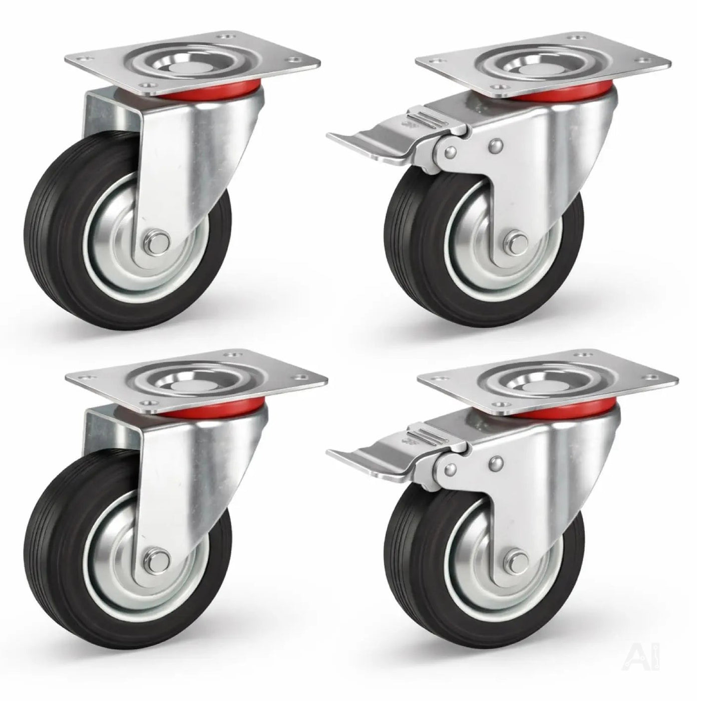 4er Set Schwerlastrollen mit Bremse – Lenkrollen bis 400 kg belastbar – Transportrollen Möbel, Werkbank, Maschinen, Rollwagen (4x Lenkrollen ∅10 cm)