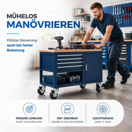 4er Set Schwerlastrollen mit Bremse – Lenkrollen bis 400 kg belastbar – Transportrollen Möbel, Werkbank, Maschinen, Rollwagen (4x Lenkrollen ∅5 cm)