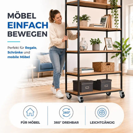 4er Set Schwerlastrollen mit Bremse – Lenkrollen bis 400 kg belastbar – Transportrollen Möbel – Detailansicht 7