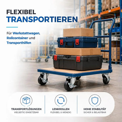 4er Set Schwerlastrollen mit Bremse – Lenkrollen bis 400 kg belastbar – Transportrollen Möbel – Detailansicht 8
