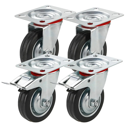 4er Set Schwerlastrollen mit Bremse – Lenkrollen bis 400 kg belastbar – Transportrollen Möbel, Werkbank, Maschinen, Rollwagen (4x Lenkrollen ∅7.5 cm)