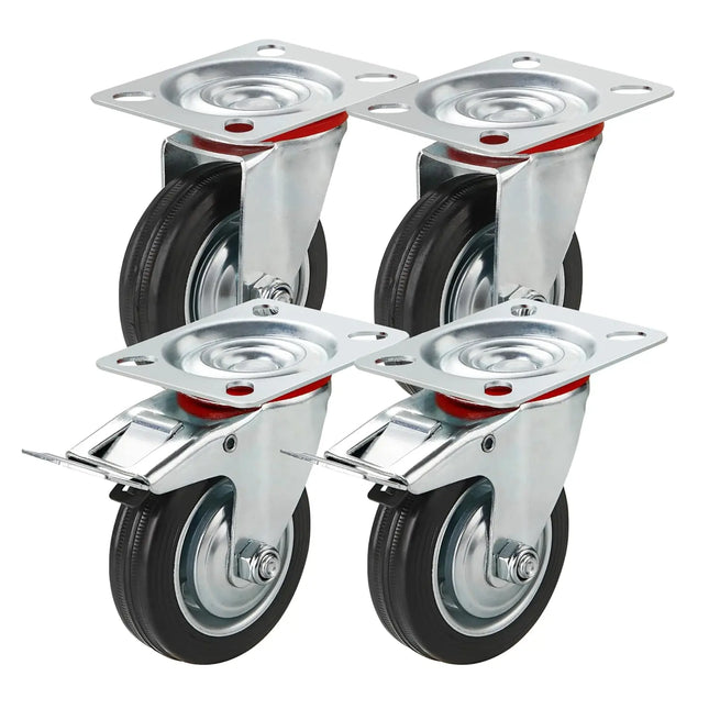 4er Set Schwerlastrollen mit Bremse – Lenkrollen bis 400 kg belastbar – Transportrollen Möbel, Werkbank, Maschinen, Rollwagen (4x Lenkrollen ∅7.5 cm)