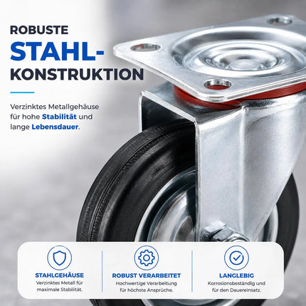 4er Set Schwerlastrollen mit Bremse – Lenkrollen bis 400 kg belastbar – Transportrollen Möbel, Werkbank, Maschinen, Rollwagen (4x Lenkrollen ∅7.5 cm)