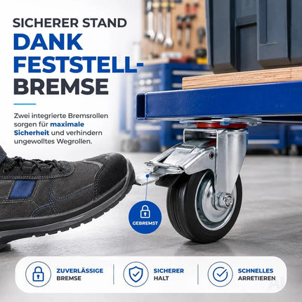 4er Set Schwerlastrollen mit Bremse – Lenkrollen bis 400 kg belastbar – Transportrollen Möbel – Detailansicht 6