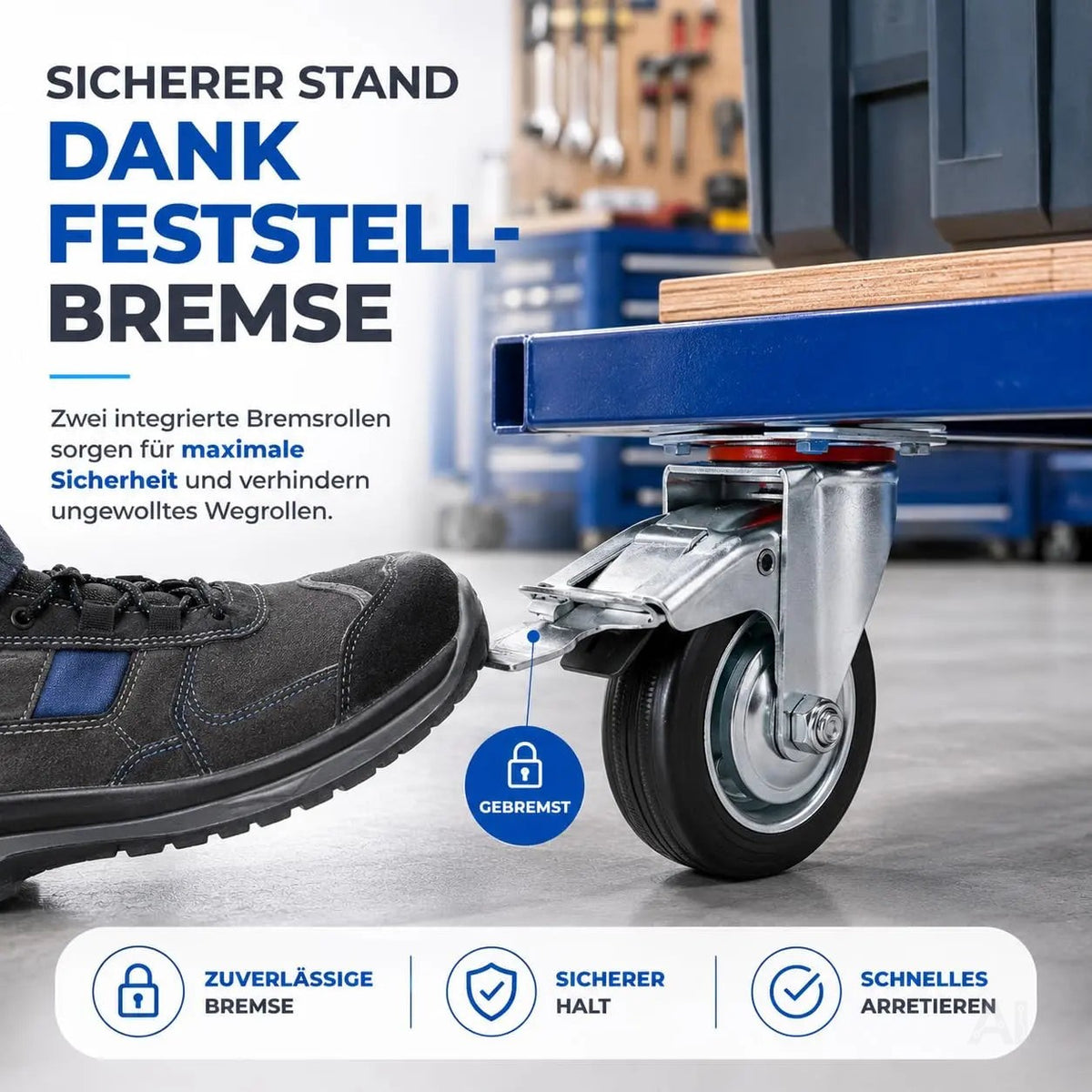 4er Set Schwerlastrollen mit Bremse – Lenkrollen bis 400 kg belastbar – Transportrollen Möbel, Werkbank, Maschinen, Rollwagen (4x Lenkrollen ∅7.5 cm)
