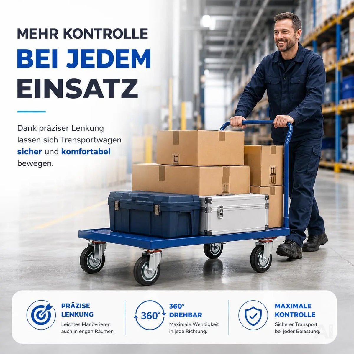 4er Set Schwerlastrollen mit Bremse – Lenkrollen bis 400 kg belastbar – Transportrollen Möbel, Werkbank, Maschinen, Rollwagen (4x Lenkrollen ∅7.5 cm)