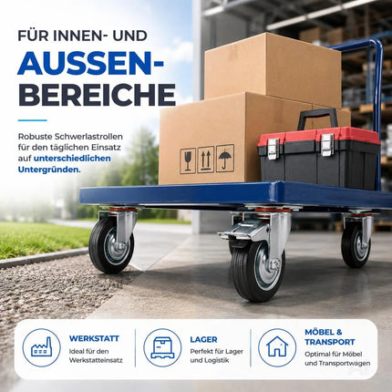 4er Set Schwerlastrollen mit Bremse – Lenkrollen bis 400 kg belastbar – Transportrollen Möbel – Detailansicht 5
