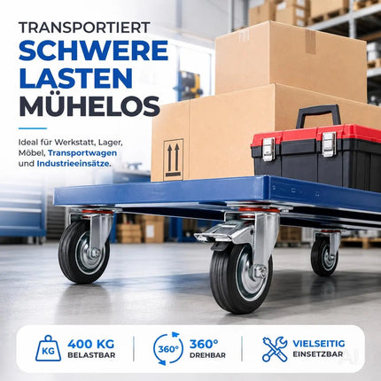 4er Set Schwerlastrollen mit Bremse – Lenkrollen bis 400 kg belastbar – Transportrollen Möbel – Detailansicht 7