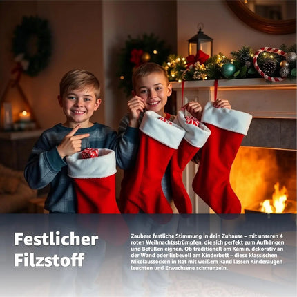 4er Set Weihnachtsstrümpfe – Nikolaussocken zum Aufhängen & Befüllen für Kamin und Deko