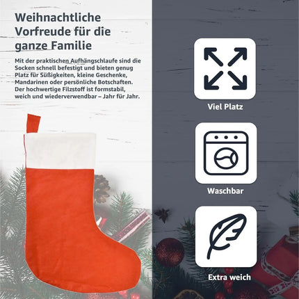 4er Set Weihnachtsstrümpfe – Nikolaussocken zum Aufhängen & Befüllen für Kamin und Deko