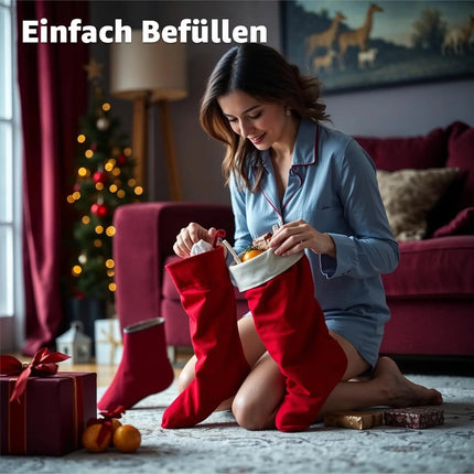4er Set Weihnachtsstrümpfe – Nikolaussocken zum Aufhängen & Befüllen für Kamin und Deko